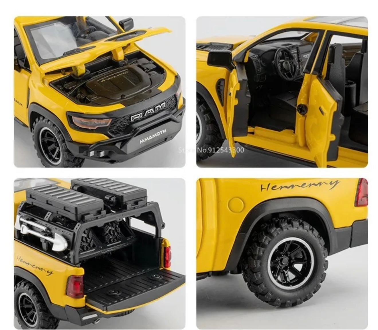 Dodge RAM MAMMOTH Pickup Toy Car Model Metal Diecast 1/32 (YELLOW)