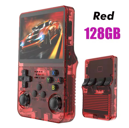 R36S Retro Handheld Video Game Console Linux System 3.5 Inch IPS Screen Portable 128GB 10000 Games (RED)