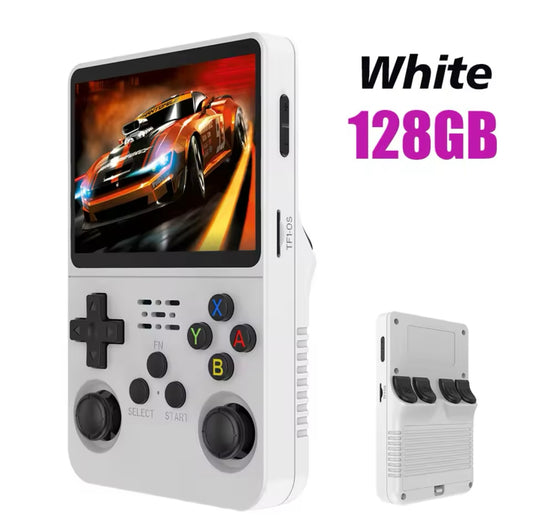 R36S Retro Handheld Video Game Console Linux System 3.5 Inch IPS Screen Portable 128GB 10000 Games (WHITE)